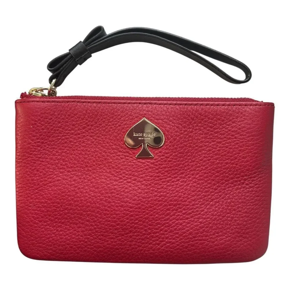 Kate Spade New York Leroy Street Bee Wristlet Pillbox Red Leather Clutch Clover